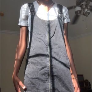 DENIM BLACK OVERALL DRESS WITH SILVER ACCENTS